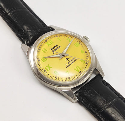 HMT Jawan Para Shock 17 Jewels Mustard Yellow Color Dial Transparent Back Mechanical Hand winding Men's Wrist Watch - Discover-Diamonds