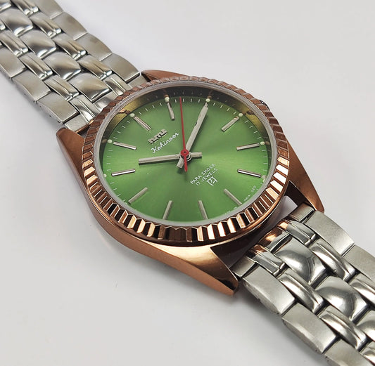 HMT Kohinoor Para Shock 17 Jewels Green Dial Transparent Back Mechanical Hand winding Men's Wrist Watch Discover-Diamonds