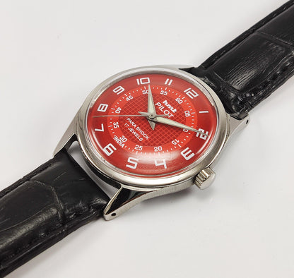 HMT Pilot Para Shock 17 Jewels Red Dial Mechanical Hand winding Men's Wrist Watch - Discover-Diamonds