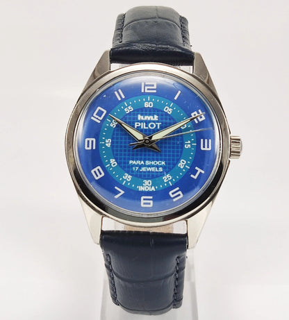 HMT Pilot Para Shock 17 Jewels Blue Dial Mechanical Hand winding Men's Wrist Watch Discover-Diamonds