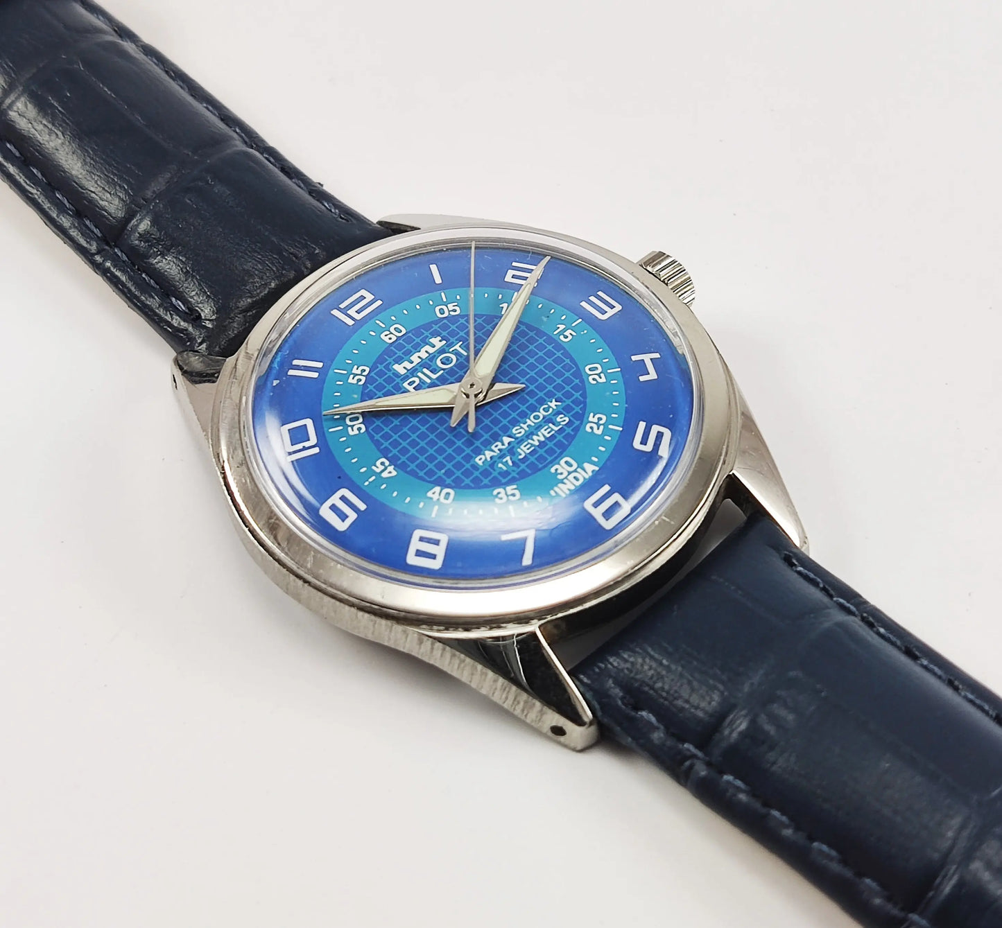 HMT Pilot Para Shock 17 Jewels Blue Dial Mechanical Hand winding Men's Wrist Watch Discover-Diamonds