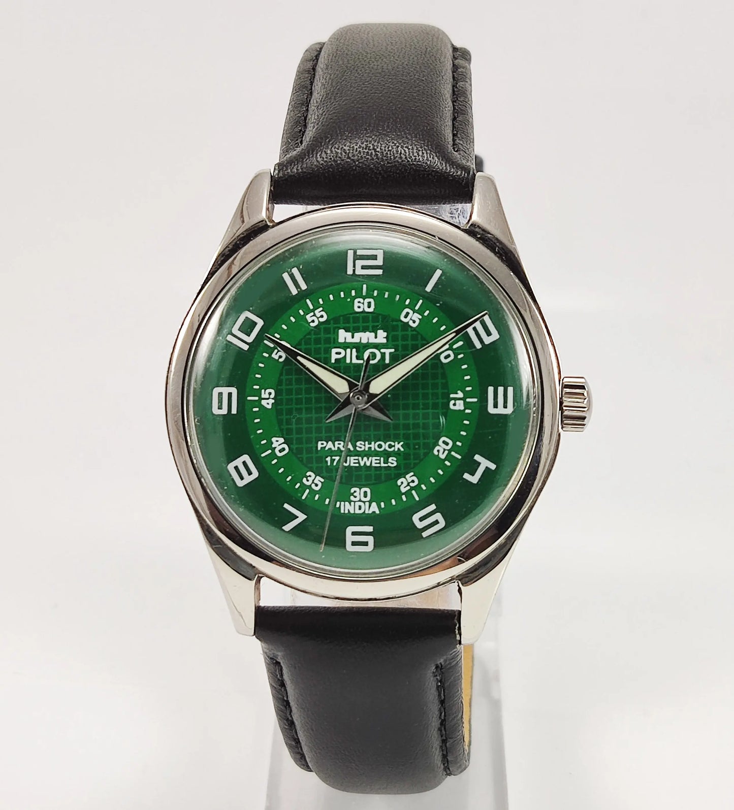 HMT Pilot Para Shock 17 Jewels Green Dial Mechanical Hand winding Men's Wrist Watch Discover-Diamonds