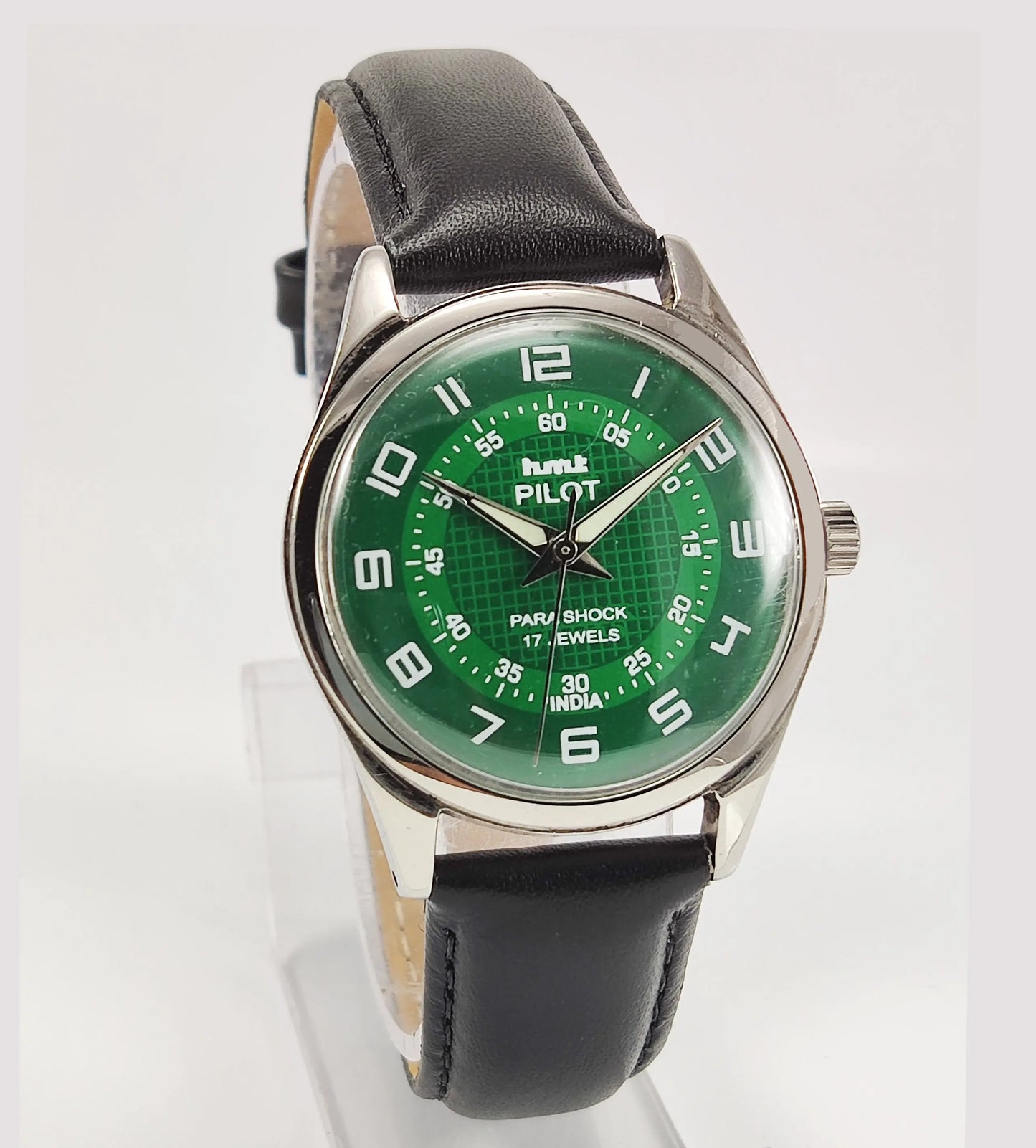 HMT Pilot Para Shock 17 Jewels Green Dial Mechanical Hand winding Men's Wrist Watch Discover-Diamonds