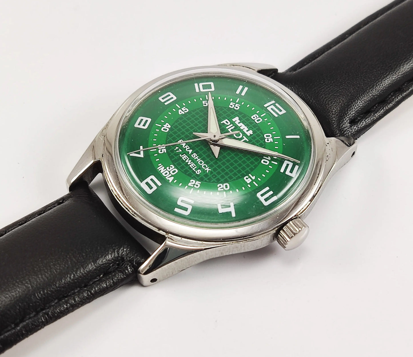 HMT Pilot Para Shock 17 Jewels Green Dial Mechanical Hand winding Men's Wrist Watch Discover-Diamonds