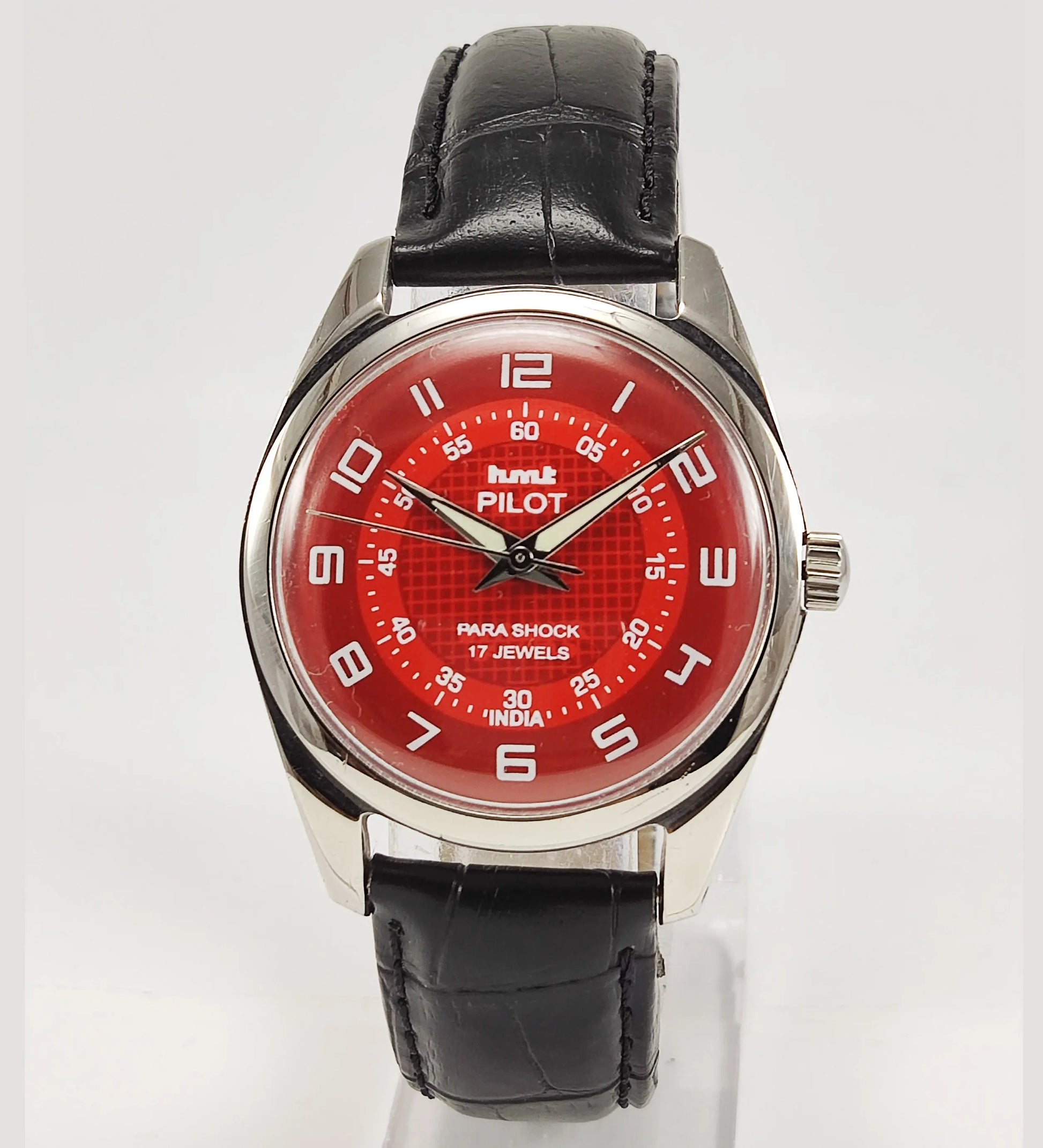 HMT Pilot Para Shock 17 Jewels Red Dial Mechanical Hand winding Men's Wrist Watch Discover-Diamonds