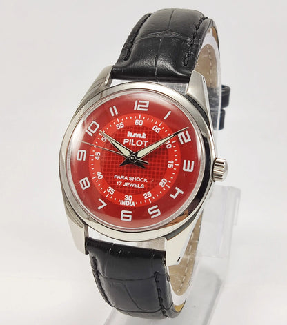 HMT Pilot Para Shock 17 Jewels Red Dial Mechanical Hand winding Men's Wrist Watch Discover-Diamonds