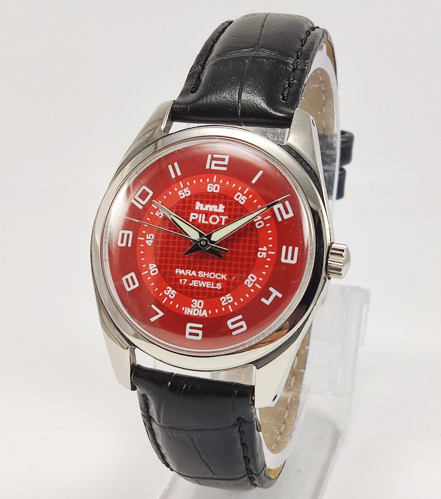 HMT Pilot Para Shock 17 Jewels Red Dial Mechanical Hand winding Men's Wrist Watch - Discover-Diamonds