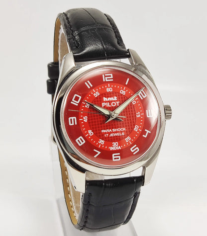 HMT Pilot Para Shock 17 Jewels Red Dial Mechanical Hand winding Men's Wrist Watch Discover-Diamonds