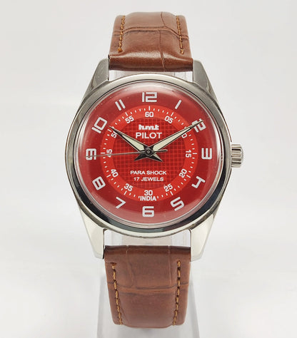 HMT Pilot Para Shock 17 Jewels Red Dial Mechanical Hand winding Men's Wrist Watch Discover-Diamonds