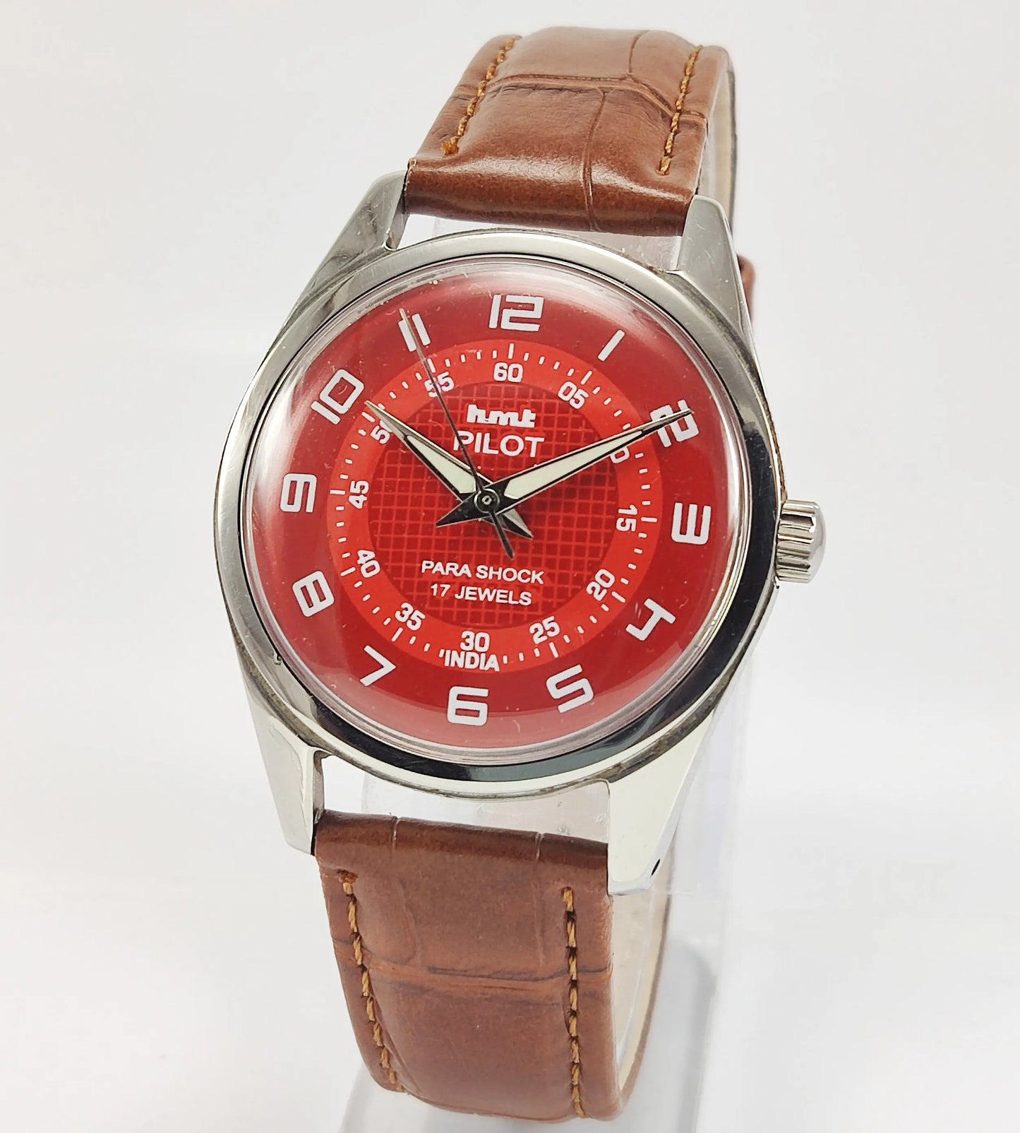 HMT Pilot Para Shock 17 Jewels Red Dial Mechanical Hand winding Men's Wrist Watch Discover-Diamonds