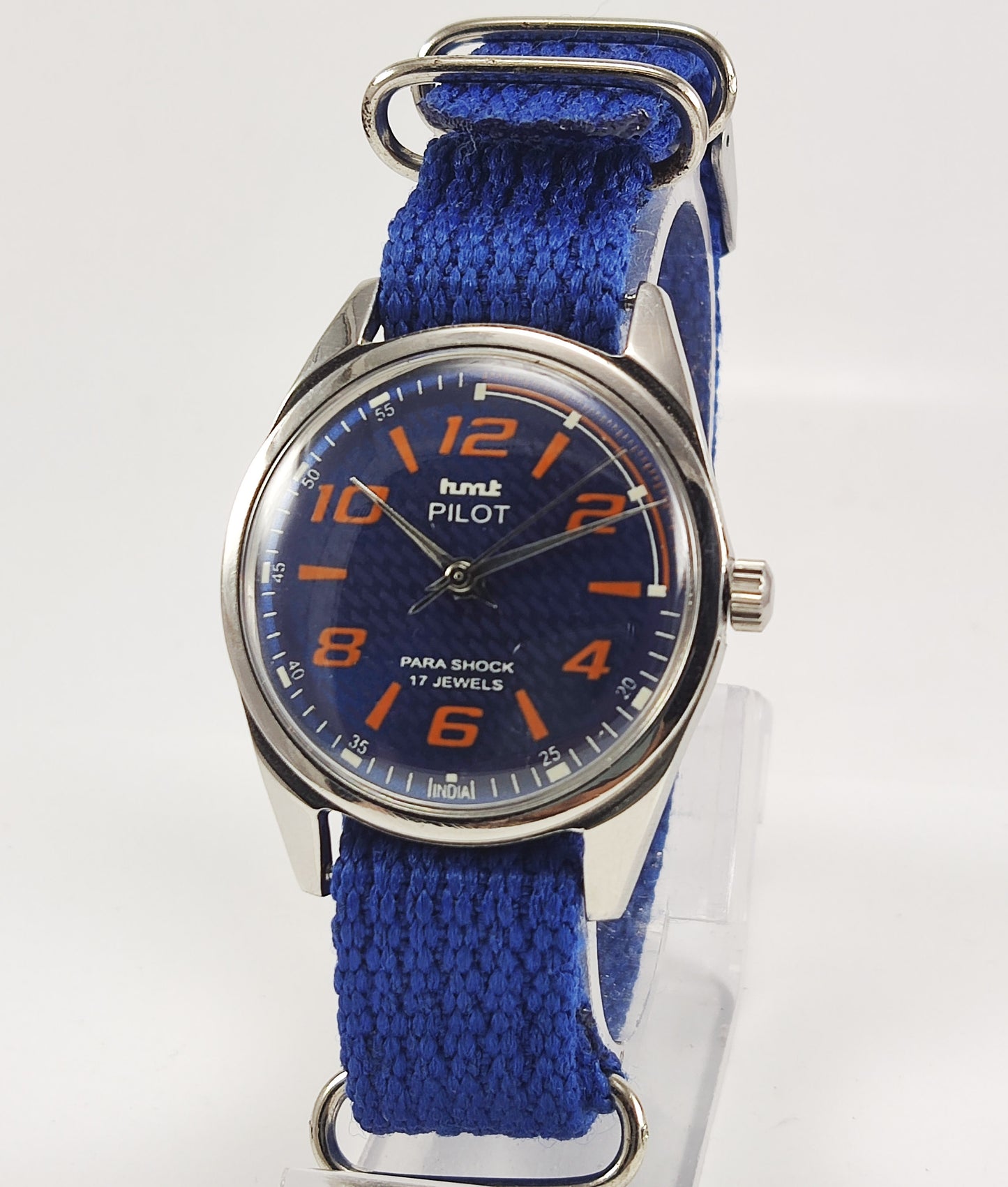 HMT Pilot Para Shock 17 Jewels Navy Blue Dial Mechanical Hand winding Men's Wrist Watch Discover-Diamonds