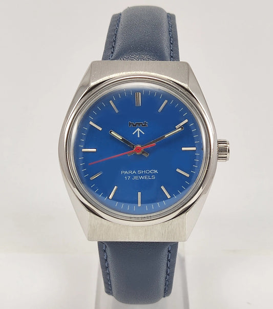 HMT Para Shock 17 Jewels Blue Dial Mechanical Hand winding Men's Wrist Watch Discover-Diamonds