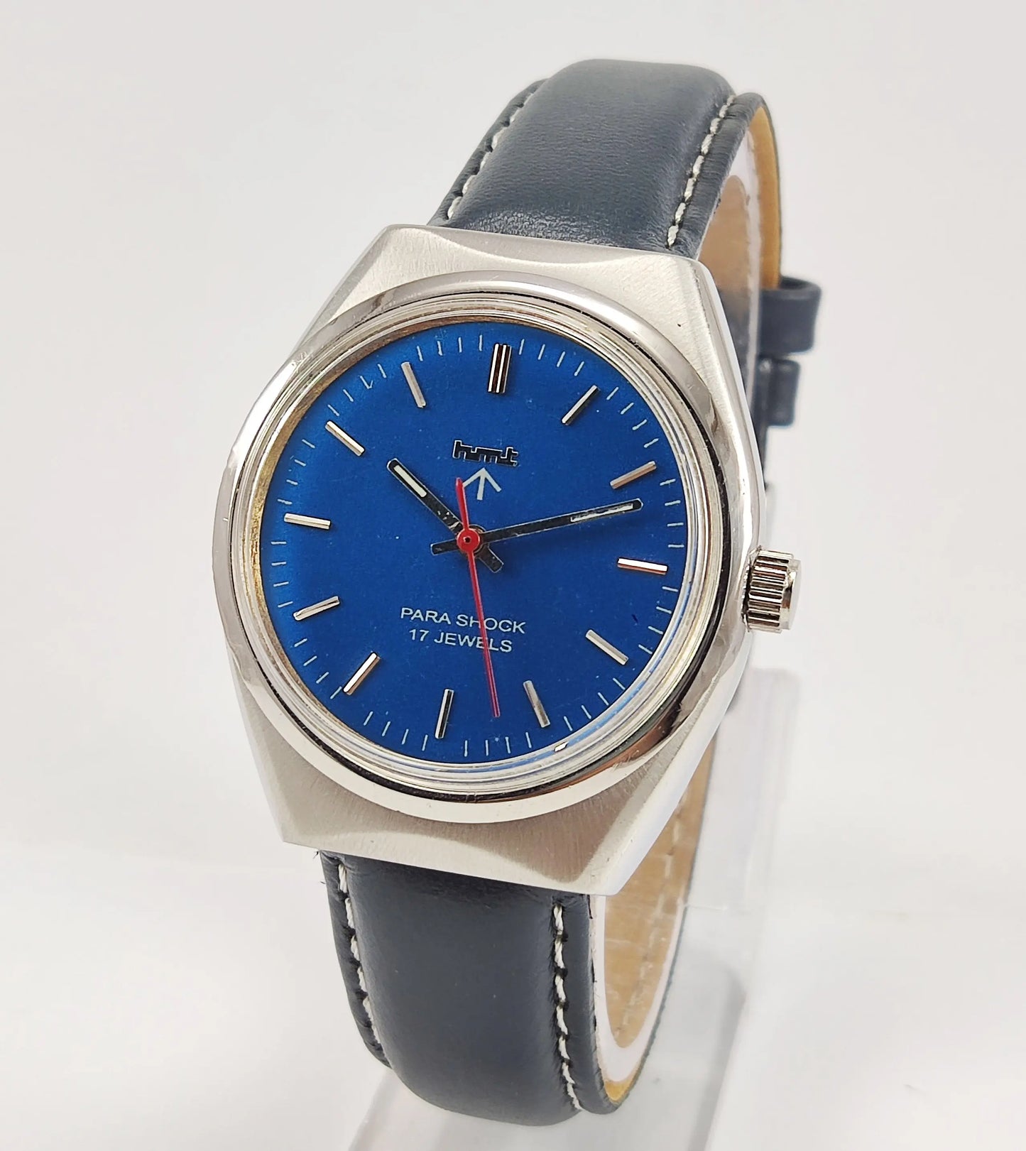 HMT Para Shock 17 Jewels Blue Dial Mechanical Hand winding Men's Wrist Watch Discover-Diamonds