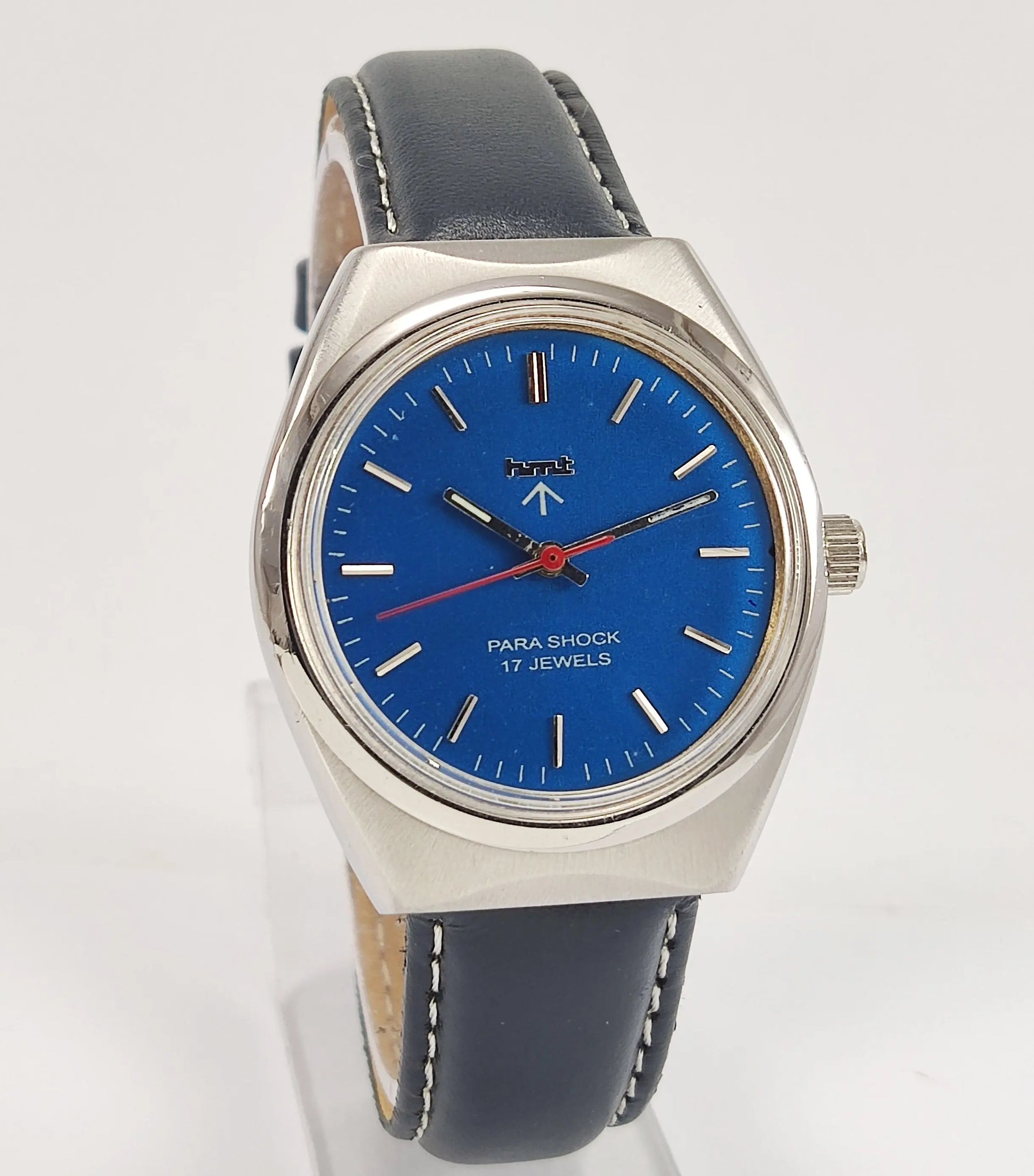 HMT Para Shock 17 Jewels Blue Dial Mechanical Hand winding Men's Wrist Watch Discover-Diamonds