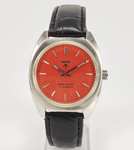 HMT Para Shock 17 Jewels Orange Dial Mechanical Hand winding Men's Wrist Watch Discover-Diamonds