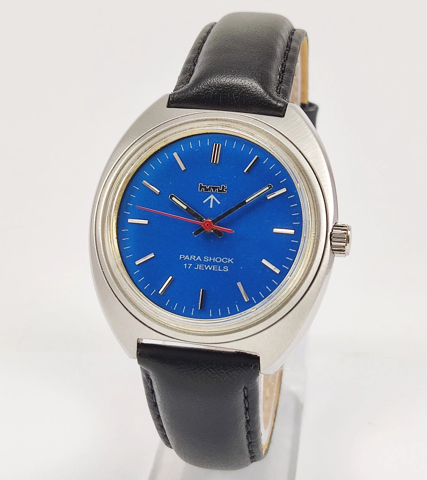 HMT Para Shock 17 Jewels Blue Dial Mechanical Hand winding Men's Wrist Watch Discover-Diamonds