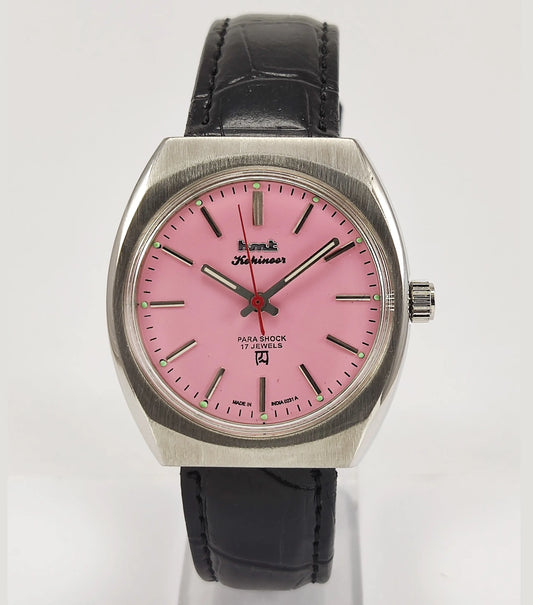 HMT Kohinoor Para Shock 17 Jewels Pink Dial Mechanical Hand winding Men's Wrist Watch Discover-Diamonds