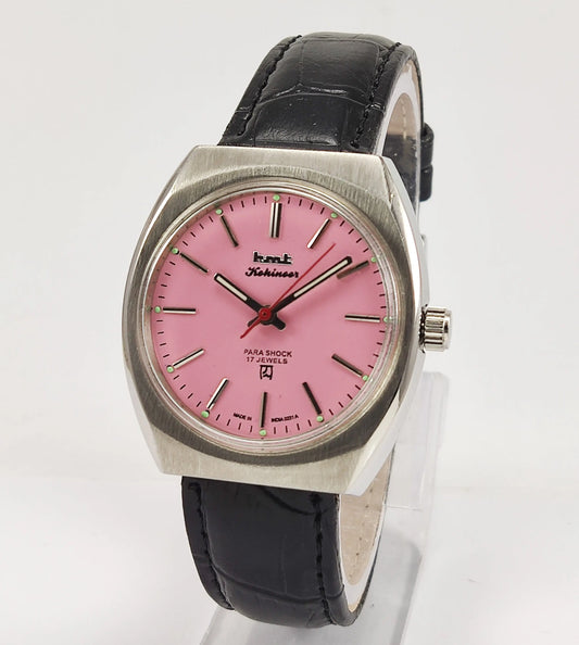 HMT Kohinoor Para Shock 17 Jewels Pink Dial Mechanical Hand winding Men's Wrist Watch Discover-Diamonds