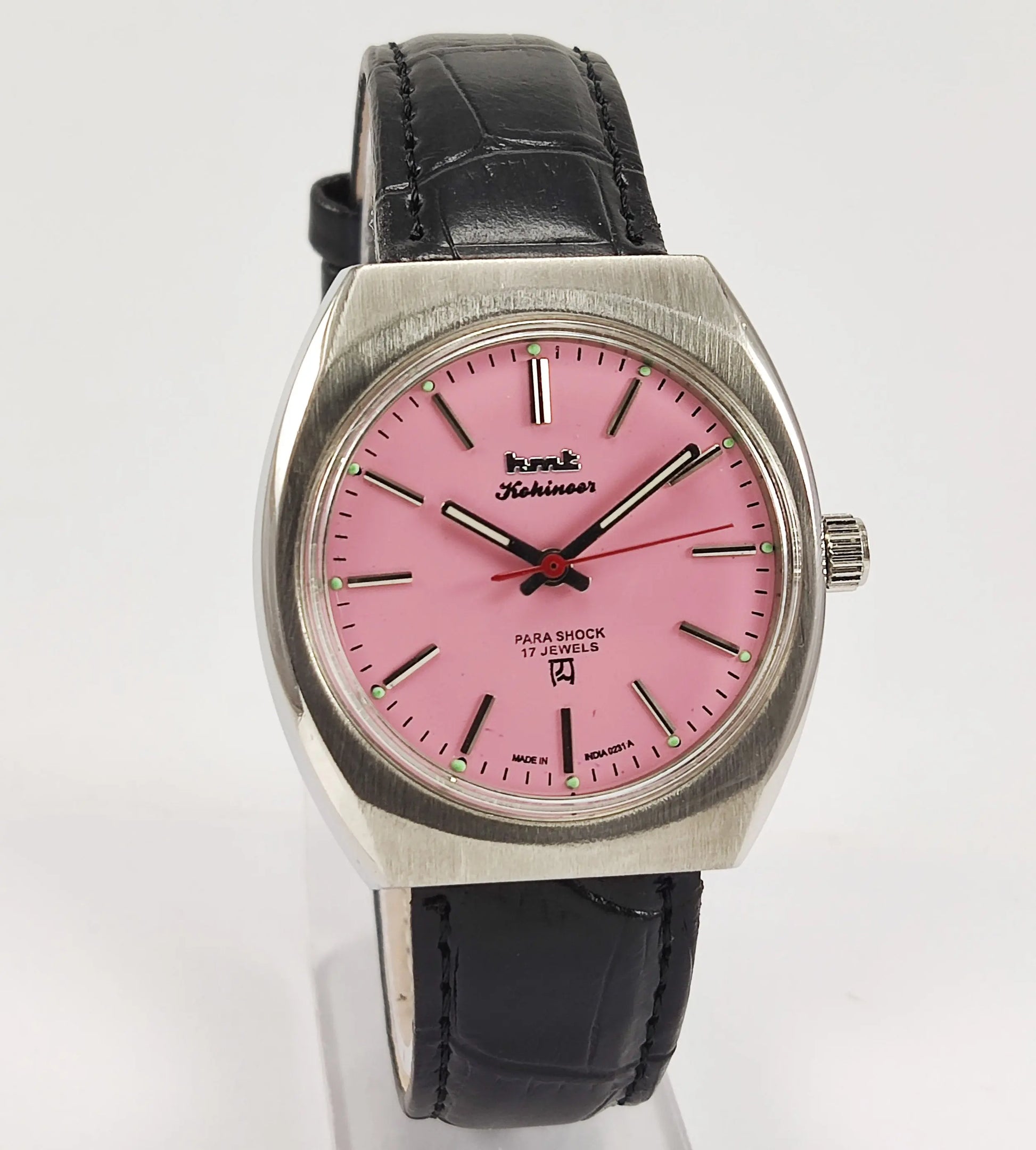 HMT Kohinoor Para Shock 17 Jewels Pink Dial Mechanical Hand winding Men's Wrist Watch Discover-Diamonds