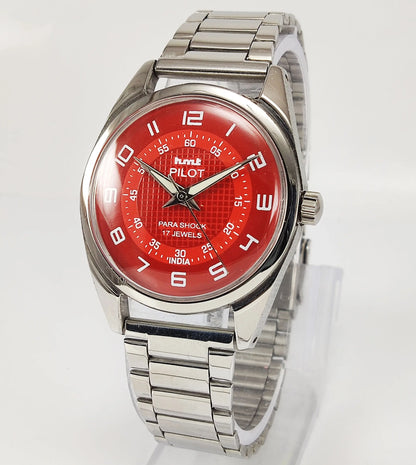 HMT Pilot Para Shock 17 Jewels Red Dial Mechanical Hand winding Men's Wrist Watch Discover-Diamonds