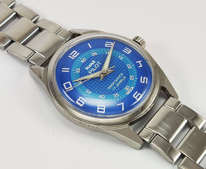 HMT Pilot Para Shock 17 Jewels Blue Dial Radium Hands Mechanical Hand winding Men's Wrist Watch Discover-Diamonds