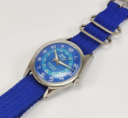 HMT Pilot Para Shock 17 Jewels Blue Dial Mechanical Hand winding Men's Wrist Watch Discover-Diamonds