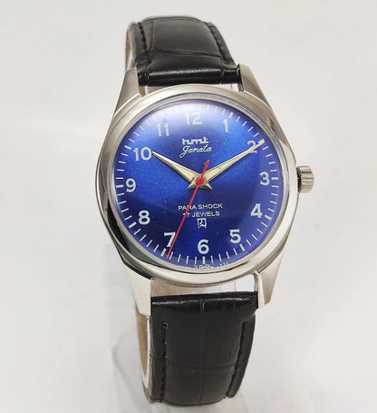 HMT Janata Para Shock 17 Jewels Blue Dial Transparent Back Mechanical Hand winding Men's Wrist Watch Discover-Diamonds