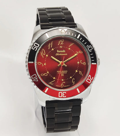 HMT Kohinoor Para Shock 17 Jewels Red Dial Transparent Back Mechanical Hand winding Men's Wrist Watch Discover-Diamonds