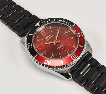 HMT Kohinoor Para Shock 17 Jewels Red Dial Transparent Back Mechanical Hand winding Men's Wrist Watch Discover-Diamonds