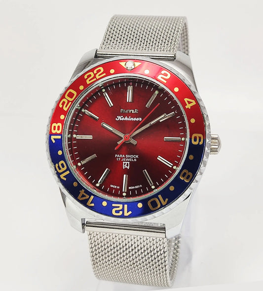 HMT Kohinoor Para Shock 17 Jewels Red Dial Transparent Back Mechanical Hand winding Men's Wrist Watch Discover-Diamonds