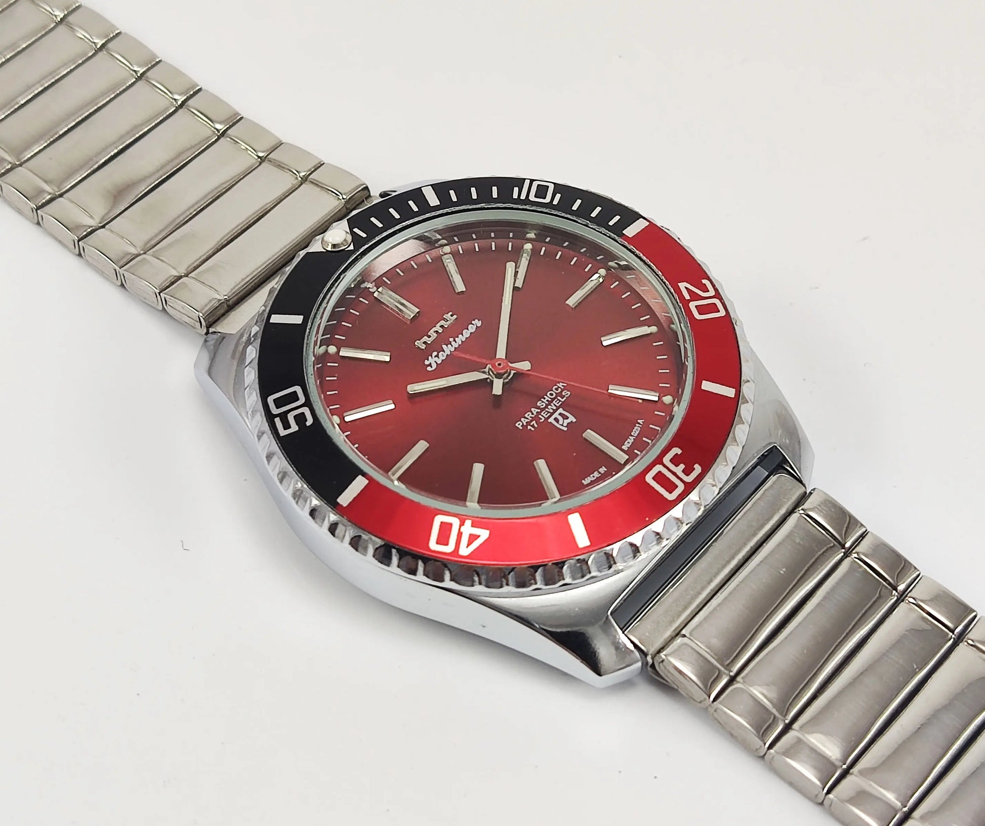 HMT Kohinoor Para Shock 17 Jewels Red Dial Transparent Back Mechanical Hand winding Men's Wrist Watch Discover-Diamonds
