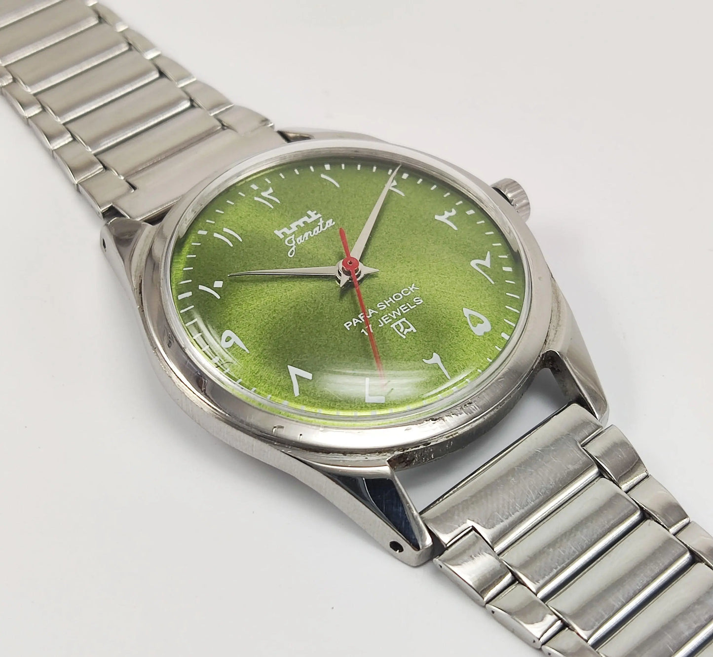 HMT Janata Para Shock 17 Jewels Urdu/Arabic Apple Green Dial Mechanical Hand winding Men's Wrist Watch - Discover-Diamonds