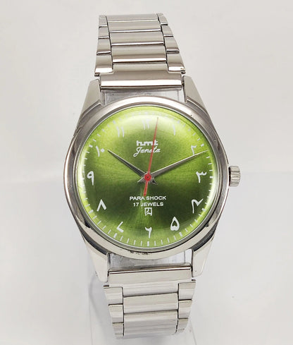 HMT Janata Para Shock 17 Jewels Urdu/Arabic Apple Green Dial Mechanical Hand winding Men's Wrist Watch - Discover-Diamonds