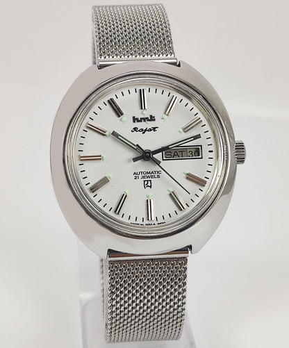 HMT Rajat Para Shock 21 Jewels White Dial Day Date Function Mechanical Automatic Men's Wrist Watch - Discover-Diamonds