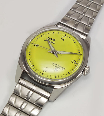 HMT Janata Para Shock 17 Jewels Lemon Green Dial Mechanical Hand winding Men's Wrist Watch - Discover-Diamonds