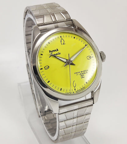 HMT Janata Para Shock 17 Jewels Lemon Green Dial Mechanical Hand winding Men's Wrist Watch - Discover-Diamonds