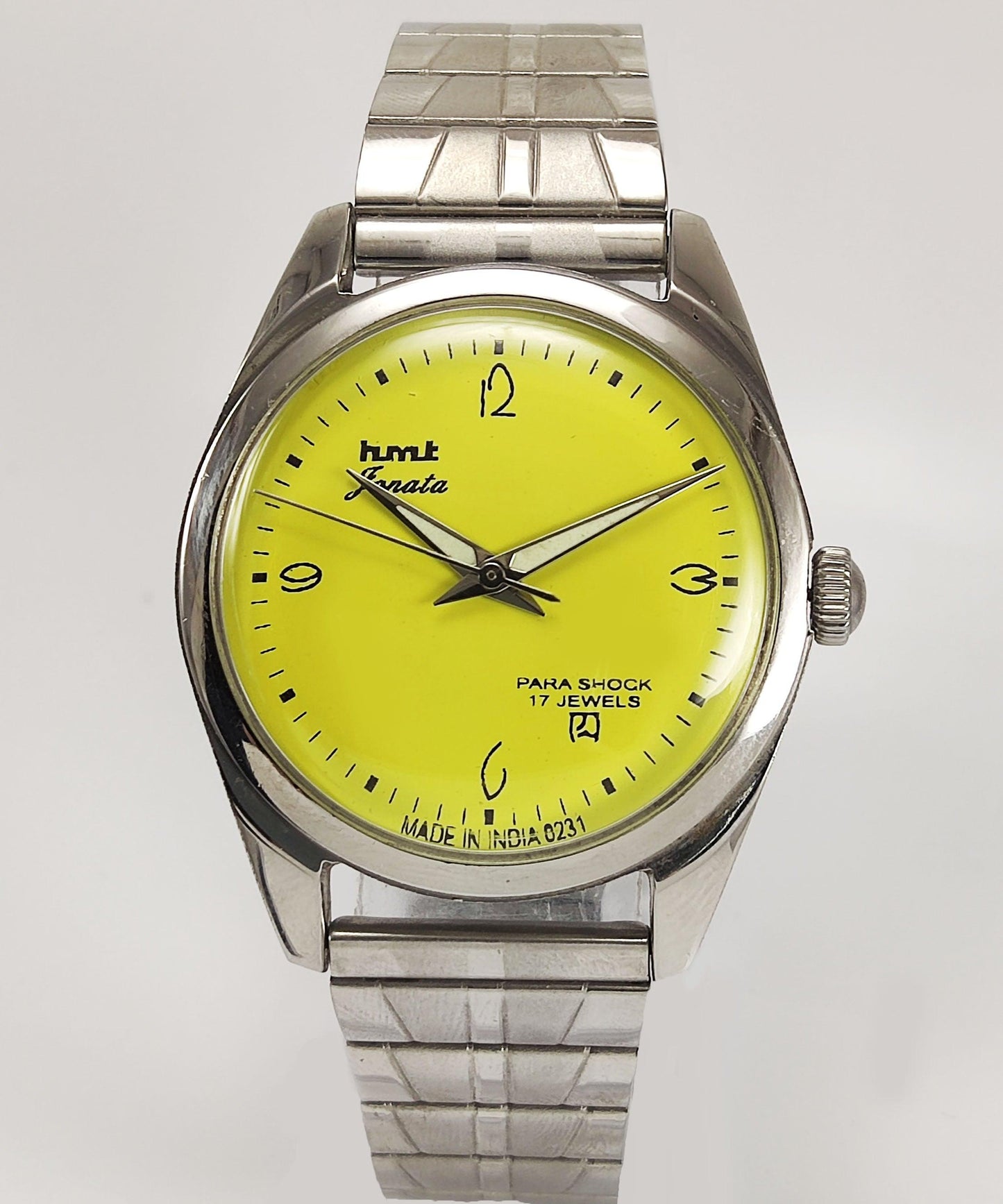 HMT Janata Para Shock 17 Jewels Lemon Green Dial Mechanical Hand winding Men's Wrist Watch - Discover-Diamonds