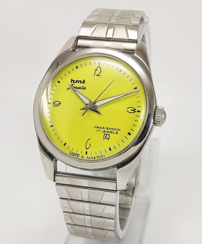 HMT Janata Para Shock 17 Jewels Lemon Green Dial Mechanical Hand winding Men's Wrist Watch - Discover-Diamonds