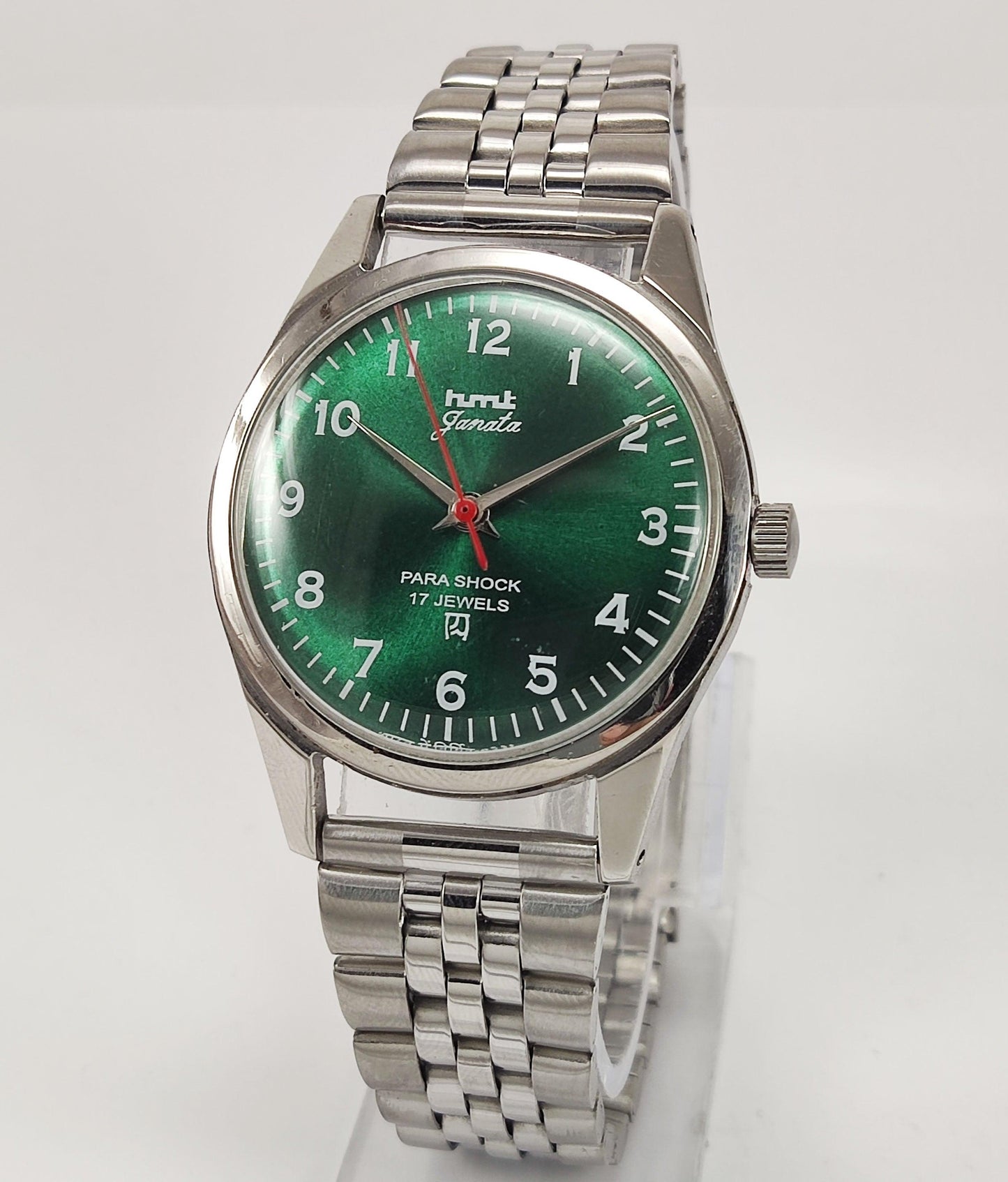 HMT Janata Para Shock 17 Jewels Green Dial Mechanical Hand winding Men's Wrist Watch - Discover-Diamonds