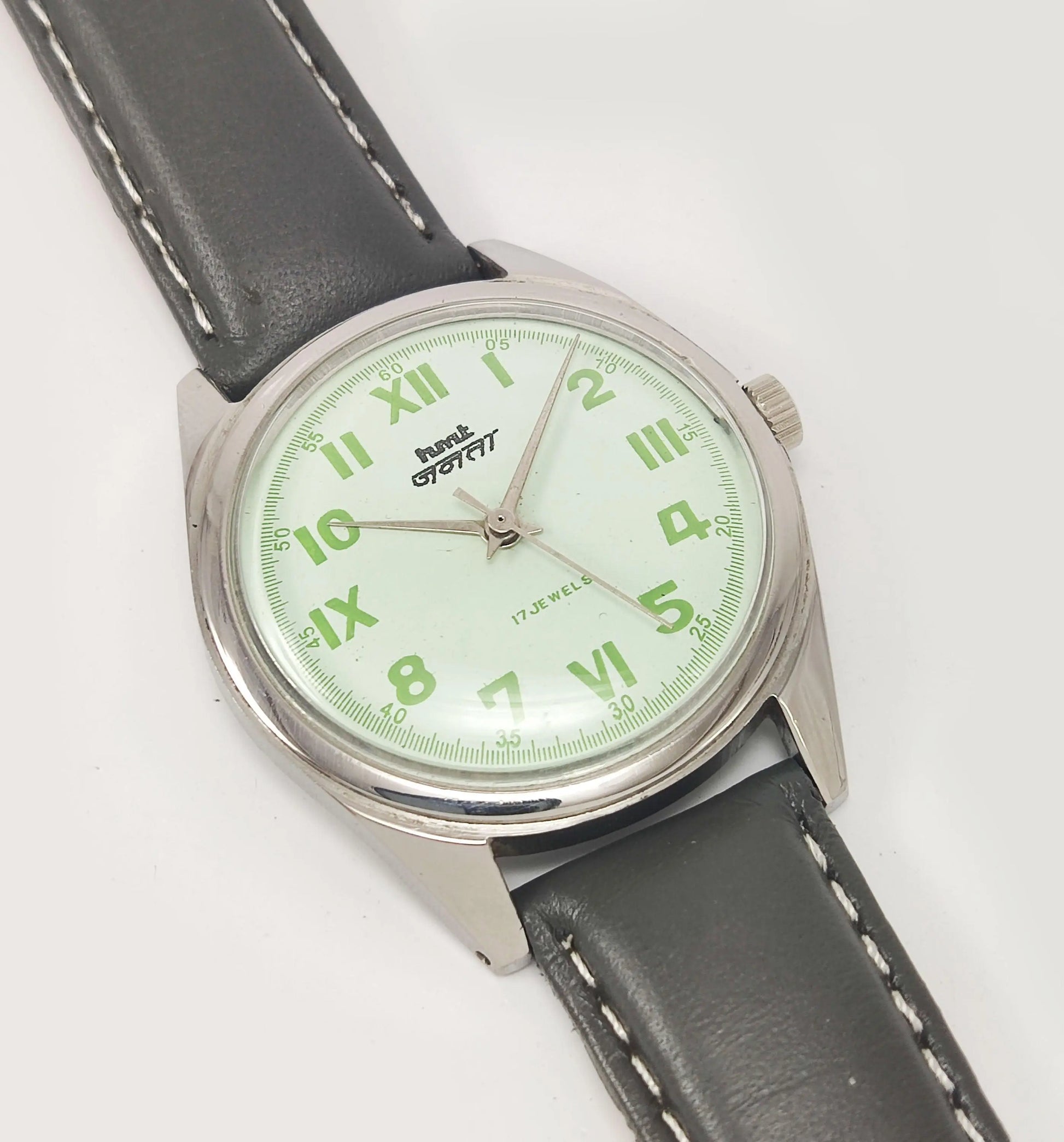 HMT Janata Para Shock 17 Jewels Pista Green Dial Mechanical Hand winding Men's Wrist Watch - Discover-Diamonds