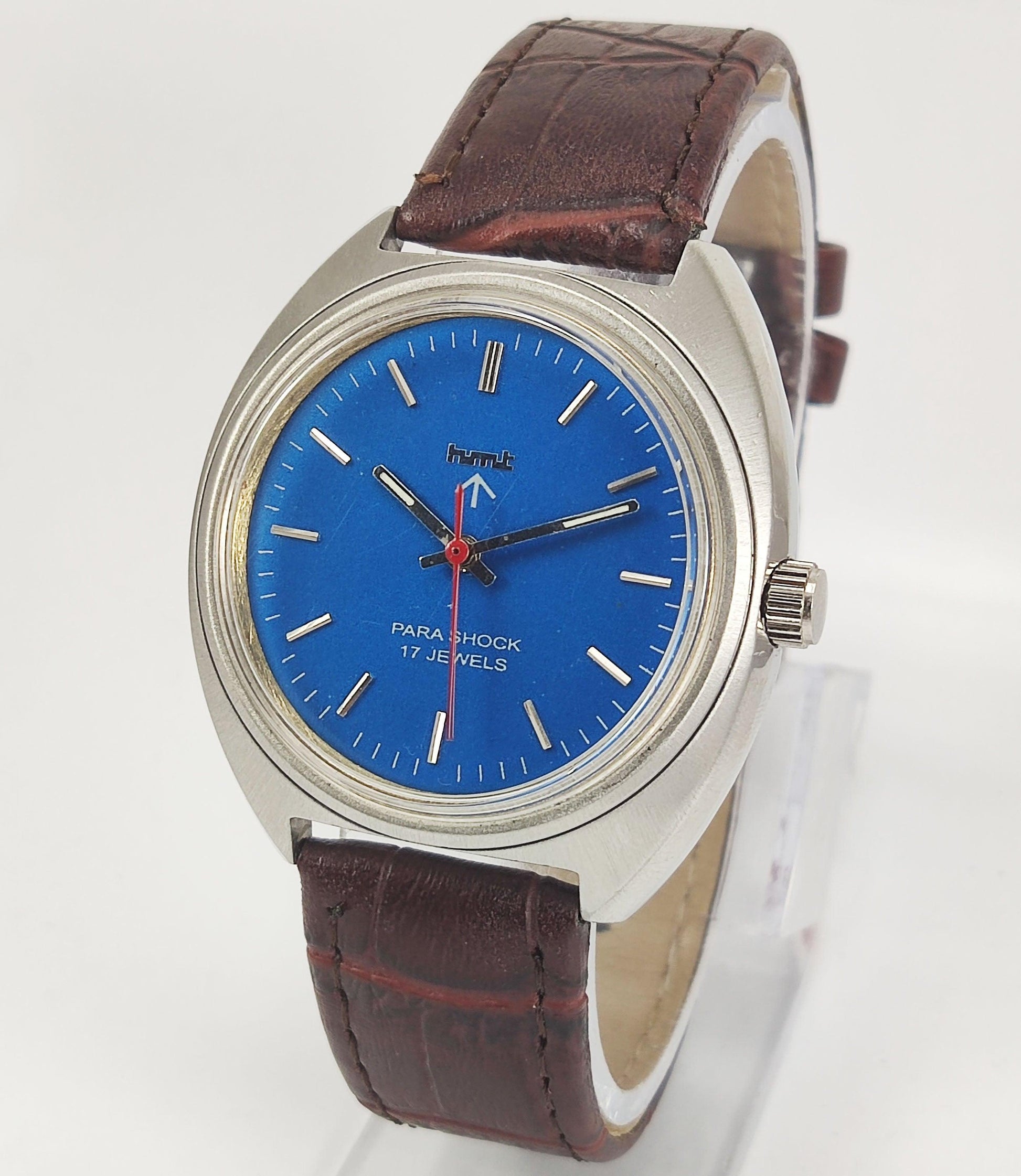 HMT Para Shock 17 Jewels Blue Dial Mechanical Hand winding Men's Wrist Watch Discover-Diamonds