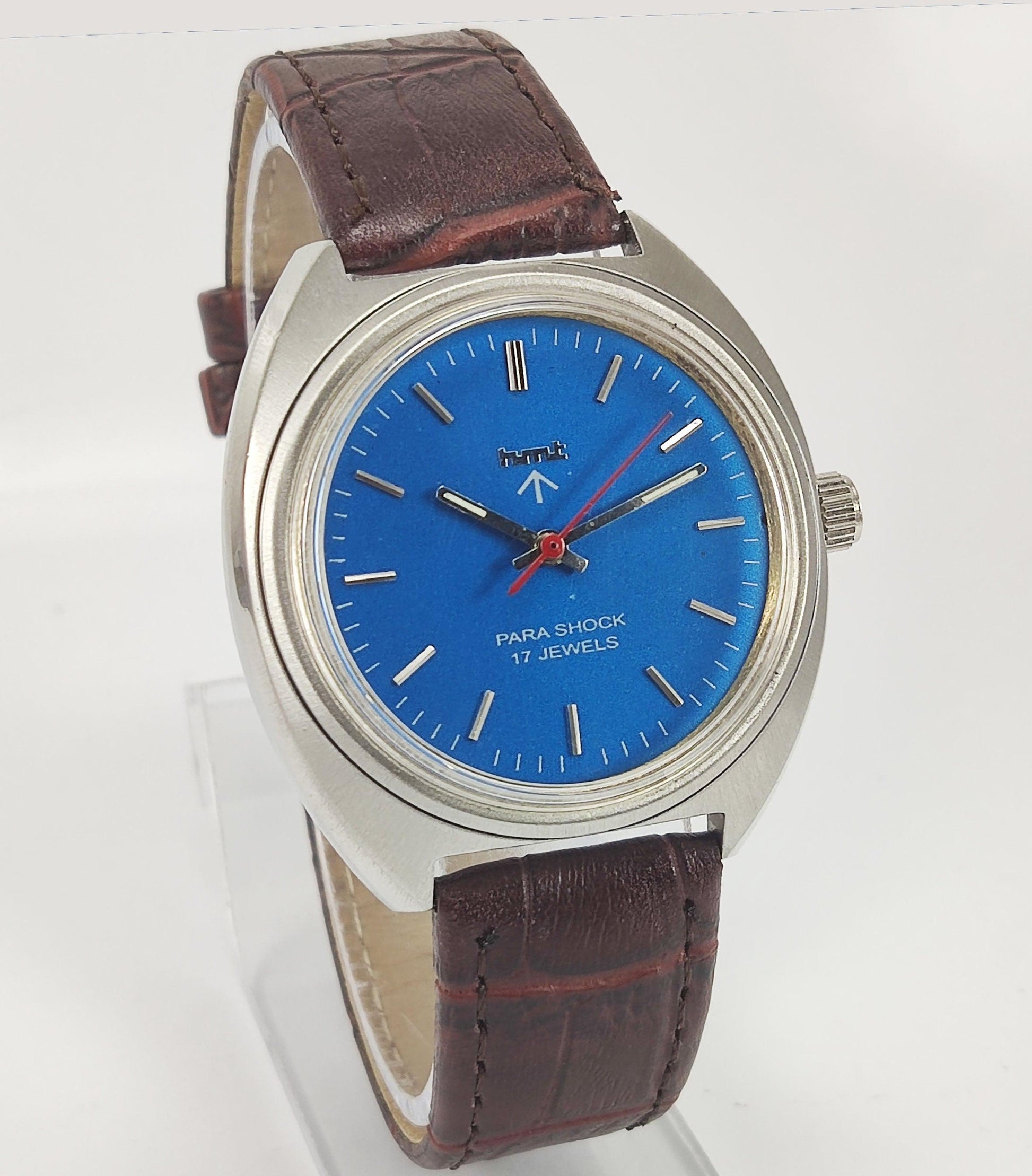 HMT Para Shock 17 Jewels Blue Dial Mechanical Hand winding Men's Wrist Watch Discover-Diamonds