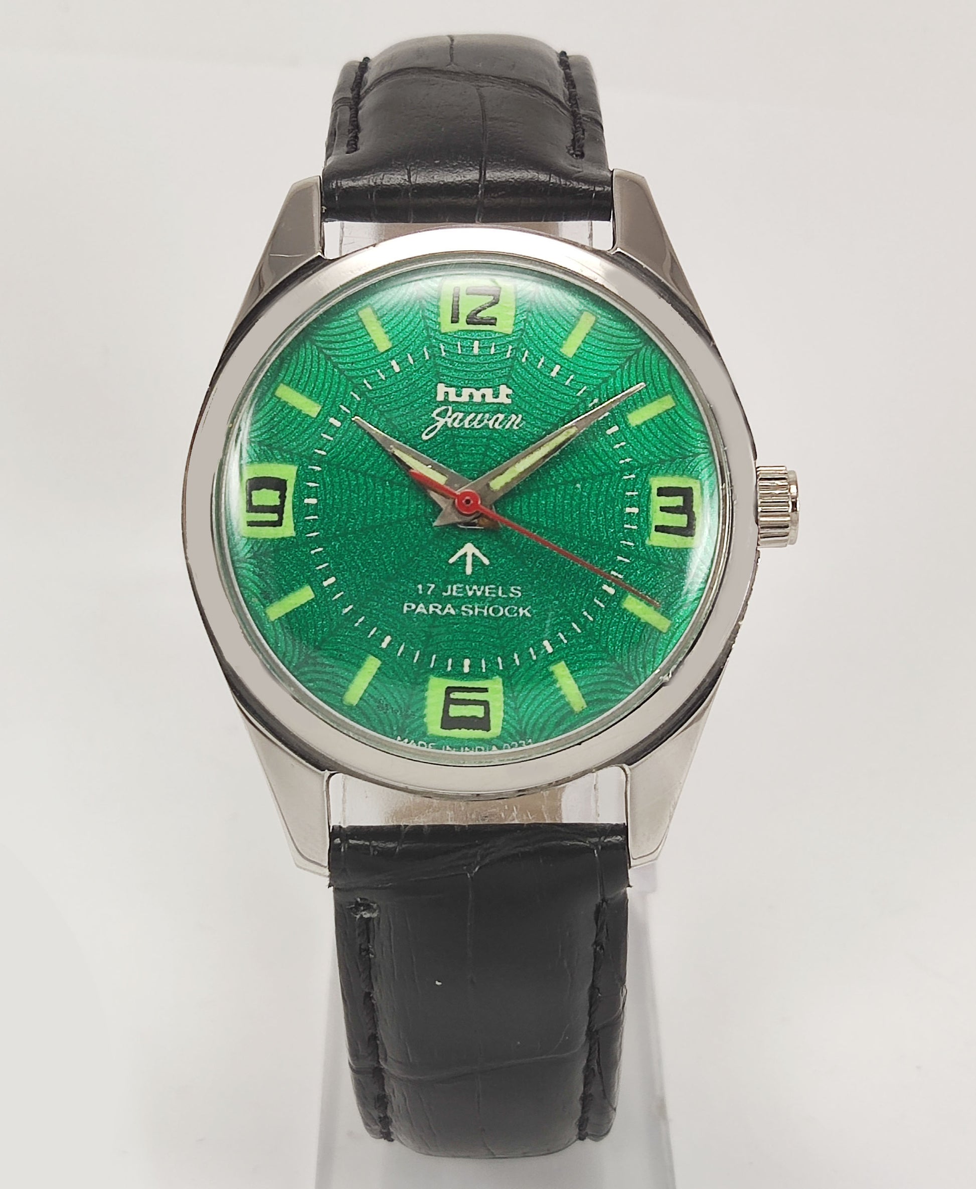 HMT Jawan Para Shock 17 Jewels Green Dial Radium Hands Mechanical Hand winding Men's Wrist Watch - Discover-Diamonds