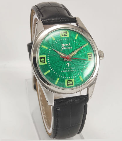 HMT Jawan Para Shock 17 Jewels Green Dial Radium Hands Mechanical Hand winding Men's Wrist Watch - Discover-Diamonds