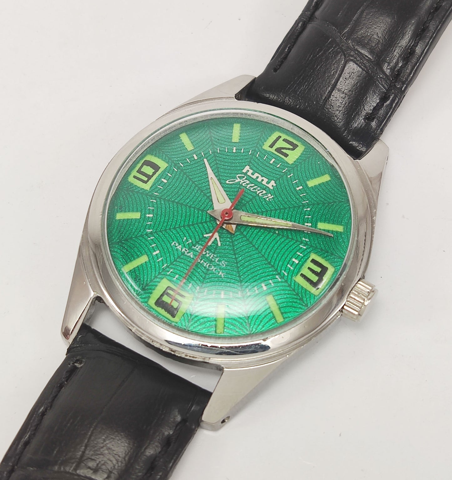 HMT Jawan Para Shock 17 Jewels Green Dial Radium Hands Mechanical Hand winding Men's Wrist Watch - Discover-Diamonds