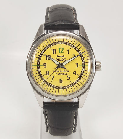 HMT Pilot Para Shock 17 Jewels Yellow Dial Radium Hands Mechanical Hand winding Men's Wrist Watch Discover-Diamonds