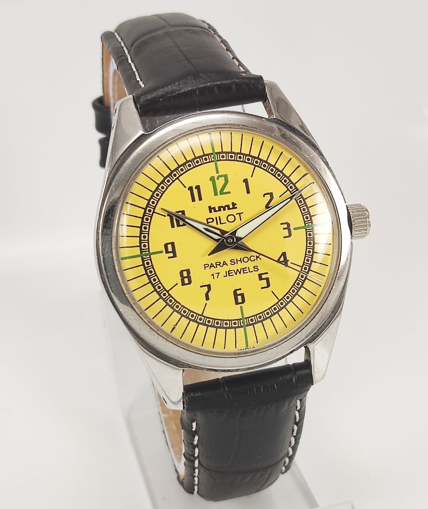 HMT Pilot Para Shock 17 Jewels Yellow Dial Radium Hands Mechanical Hand winding Men's Wrist Watch Discover-Diamonds