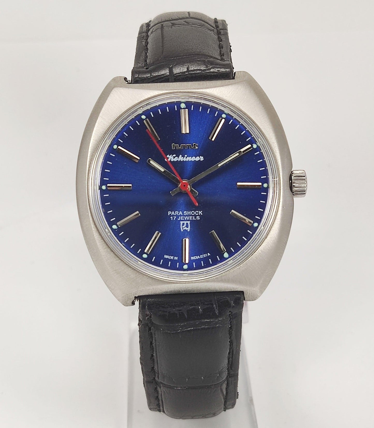 HMT Kohinoor Para Shock 17 Jewels Royal Blue Dial Mechanical Hand winding Men's Wrist Watch Discover-Diamonds