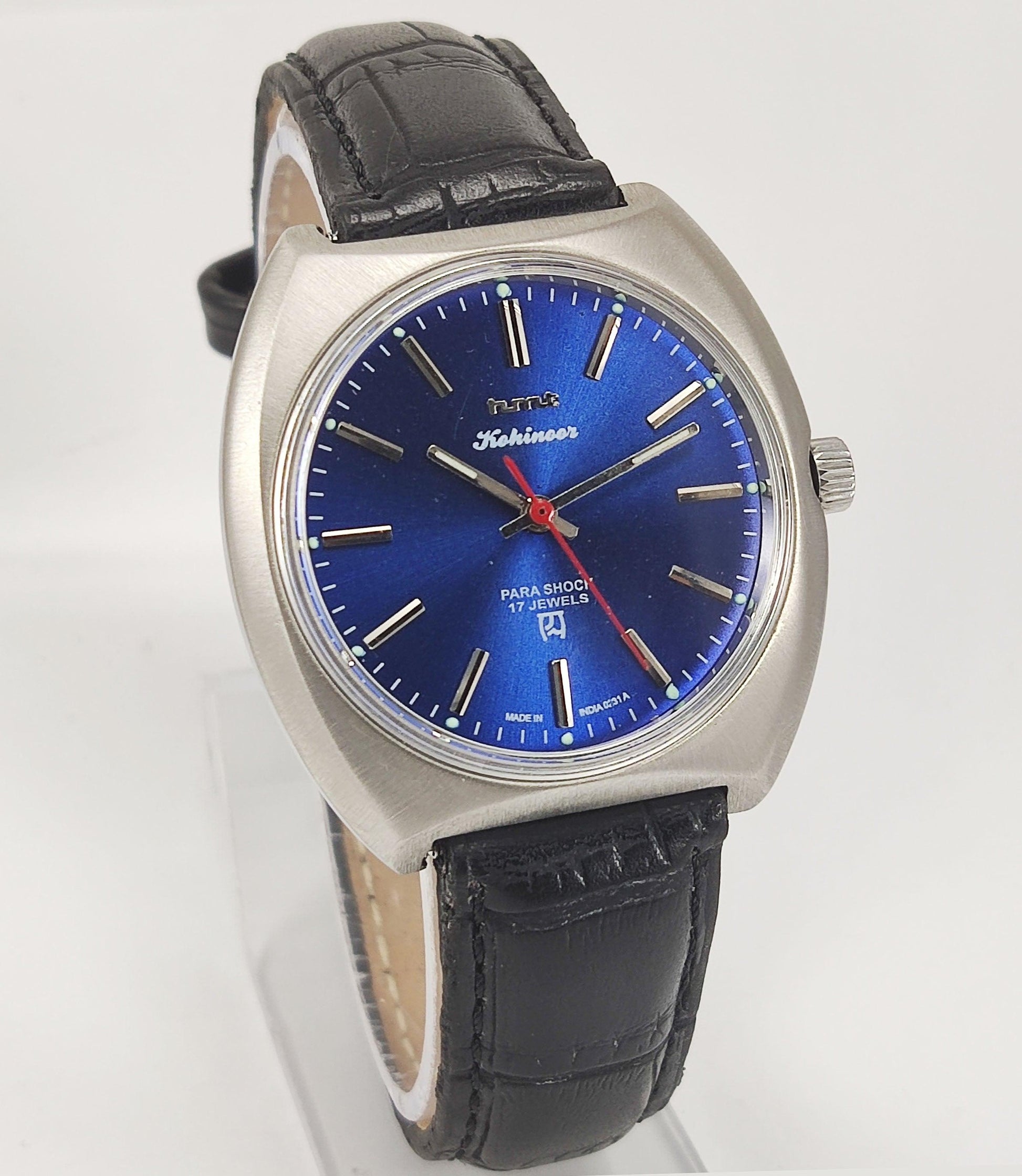 HMT Kohinoor Para Shock 17 Jewels Royal Blue Dial Mechanical Hand winding Men's Wrist Watch Discover-Diamonds