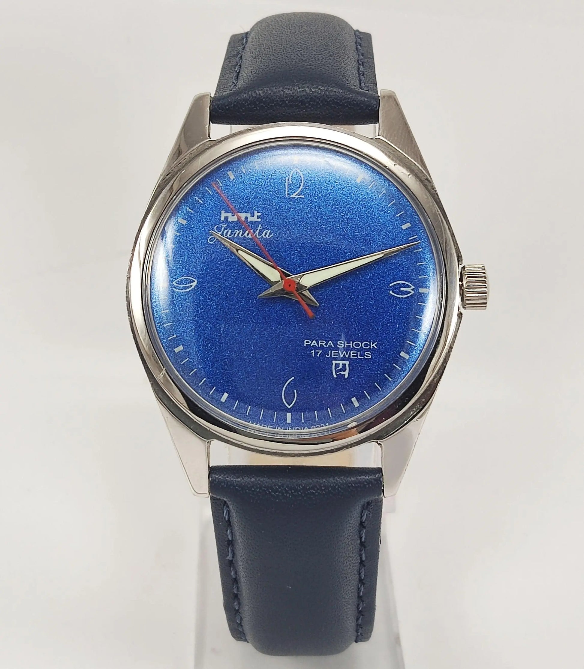 HMT Janata Para Shock 17 Jewels Blue Dial Mechanical Hand winding Men's Wrist Watch - Discover-Diamonds